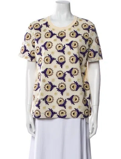 Pre-owned Tory Burch Printed Crew Neck T-shirt In Neutral