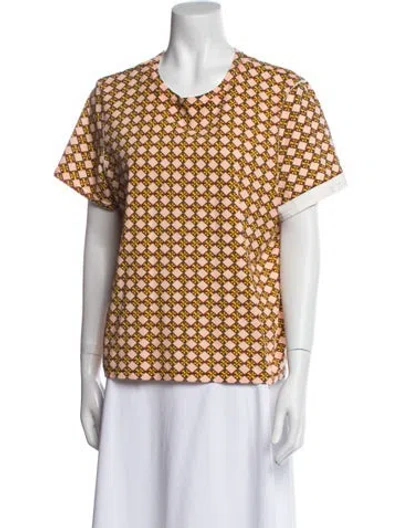 Pre-owned Tory Burch Printed Crew Neck T-shirt In Orange