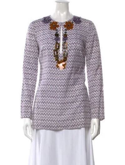 Pre-owned Tory Burch Printed Crew Neck Tunic In Neutrals