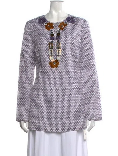 Pre-owned Tory Burch Printed Crew Neck Tunic In Purple