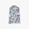 Tory Burch Silk Twill Printed Shirt In Blue Tripped Out Flowers