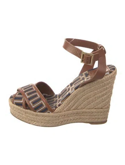 Pre-owned Tory Burch Printed Cutout Accent Espadrilles In Brown