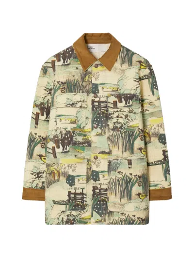 Tory Burch Printed Denim Barn Jacket In Multi
