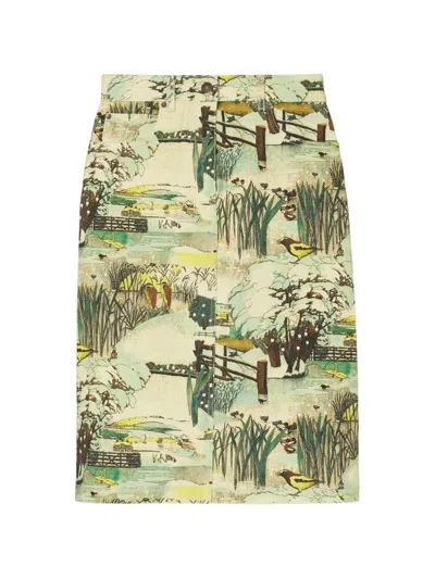 Tory Burch Printed Denim Pencil Skirt In Multi