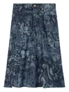 Tory Burch Printed Denim Skirt In Gray