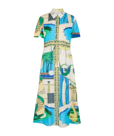 Tory Burch Printed Silk And Cotton-blend Midi Shirt Dress In Multi