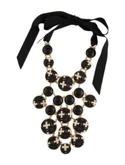 Pre-owned Tory Burch Printed Fabric, Resin, Ribbon Statement Collar Necklace, 55"