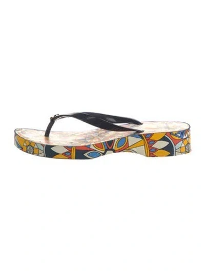 Pre-owned Tory Burch Printed Flip Flops In Blue