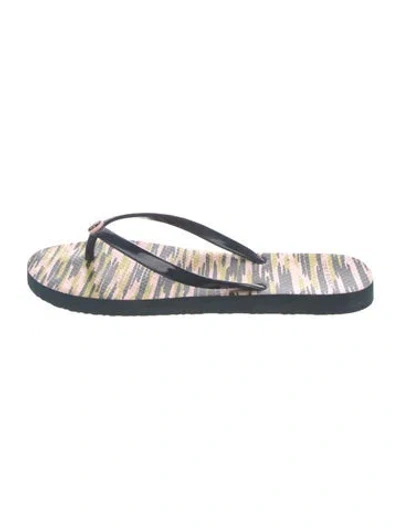 Pre-owned Tory Burch Printed Flip Flops In Blue