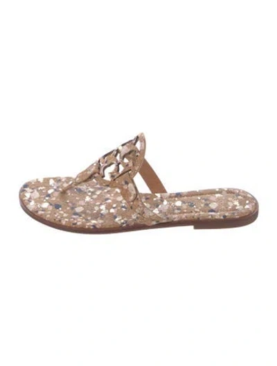 Pre-owned Tory Burch Printed Flip Flops In Brown