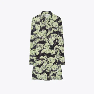 Tory Burch Printed Jersey Polo Dress In Green Pixel Floral
