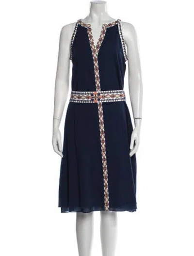Pre-owned Tory Burch Printed Knee-length Dress In Blue