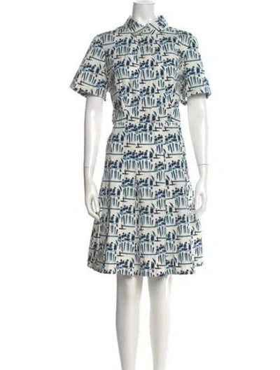 Pre-owned Tory Burch Printed Knee-length Dress In Blue/white
