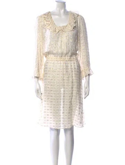 Pre-owned Tory Burch Printed Knee-length Dress In Metallic/white