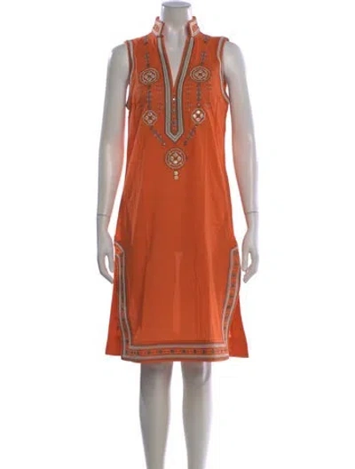 Pre-owned Tory Burch Printed Knee-length Dress In Orange