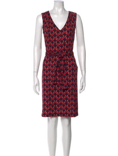 Pre-owned Tory Burch Printed Knee-length Dress In Red