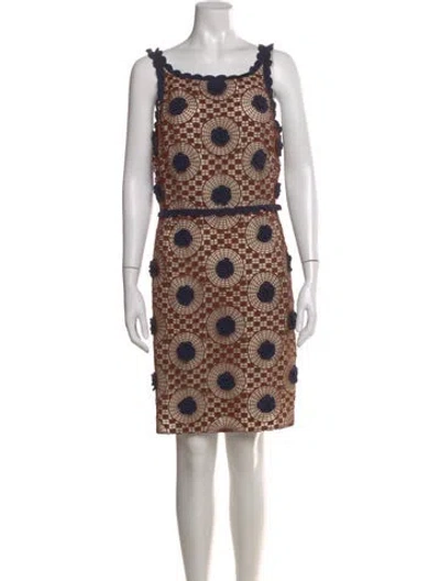 Pre-owned Tory Burch Printed Knee-length Dress W/ Tags In Brown