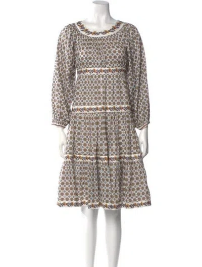 Pre-owned Tory Burch Printed Knee-length Dress In White