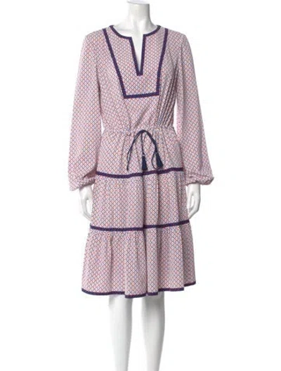 Pre-owned Tory Burch Printed Knee-length Dress In White