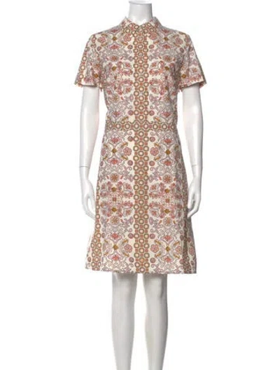 Pre-owned Tory Burch Printed Knee-length Dress In White