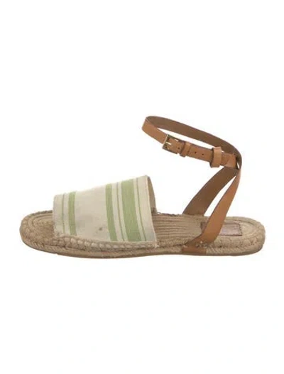Pre-owned Tory Burch Printed Leather Trim Embellishment Espadrilles In Green