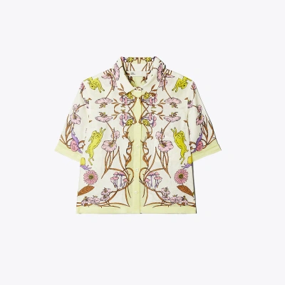 Tory Burch Botanical-print Linen Shirt In Neutrals