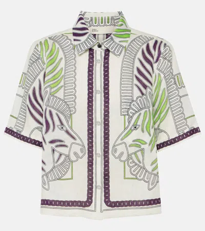 Tory Burch Printed Linen Shirt In Ivory