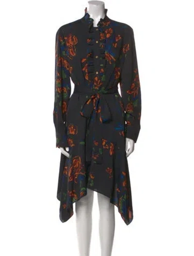 Pre-owned Tory Burch Printed Long Dress In Black
