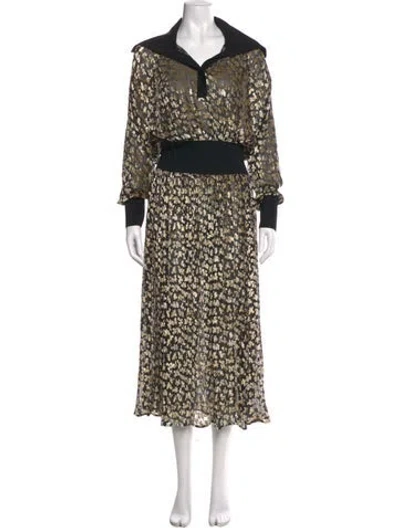 Pre-owned Tory Burch Printed Long Dress In Black