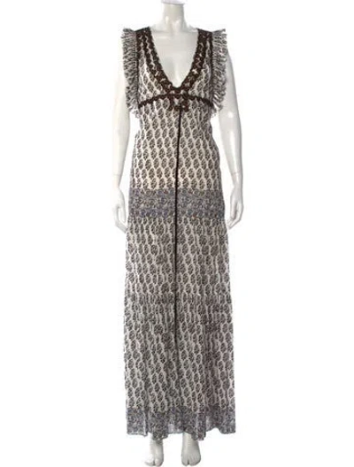 Pre-owned Tory Burch Printed Long Dress In Black