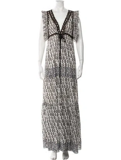 Pre-owned Tory Burch Printed Long Dress In Black