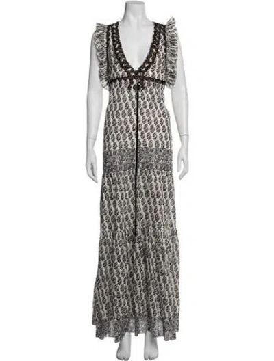 Pre-owned Tory Burch Printed Long Dress In Black