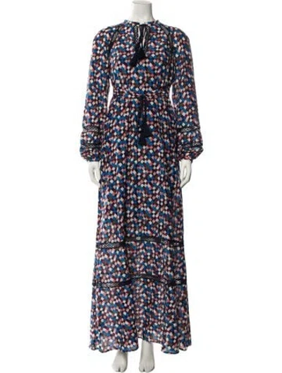 Pre-owned Tory Burch Printed Long Dress In Blue