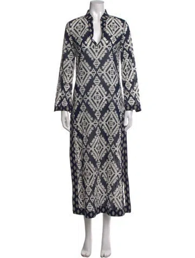 Pre-owned Tory Burch Printed Long Dress In Blue