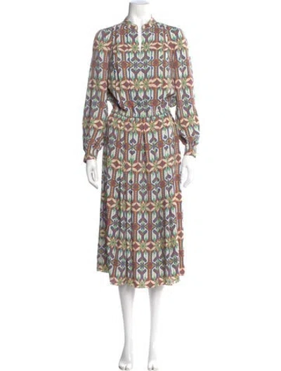 Pre-owned Tory Burch Printed Long Dress In Green