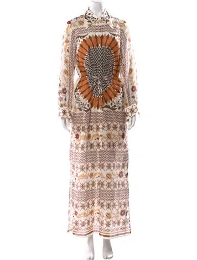 Pre-owned Tory Burch Printed Long Dress In Neutral