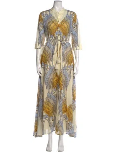 Pre-owned Tory Burch Printed Long Dress In Neutral