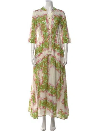 Pre-owned Tory Burch Printed Long Dress In Neutral
