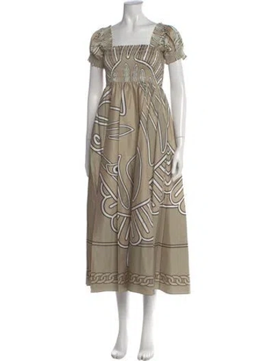 Pre-owned Tory Burch Printed Long Dress In Neutral