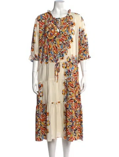 Pre-owned Tory Burch Printed Long Dress In Neutral