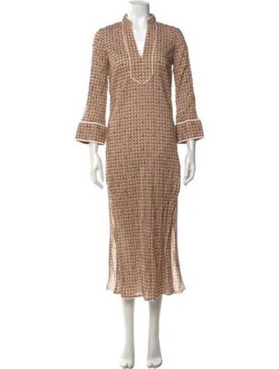 Pre-owned Tory Burch Printed Long Dress In Neutral