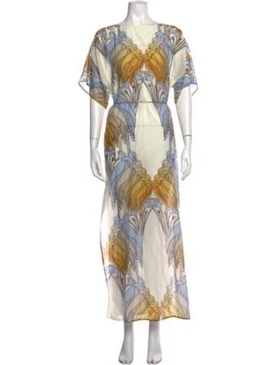 Pre-owned Tory Burch Printed Long Dress In Neutrals