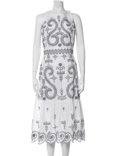 Pre-owned Tory Burch Printed Long Dress W/ Tags In White