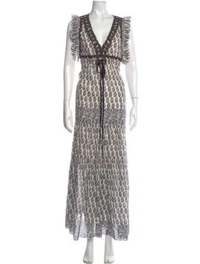 Pre-owned Tory Burch Printed Long Dress In White