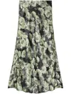 Tory Burch Floral Print Satin Midi Skirt In Green
