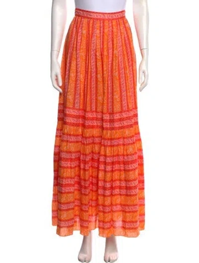 Pre-owned Tory Burch Printed Long Skirt In Orange/pink/red