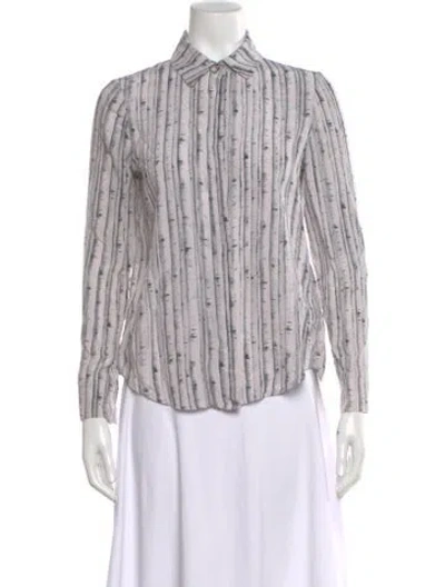Pre-owned Tory Burch Printed Long Sleeve Blouse In Gray