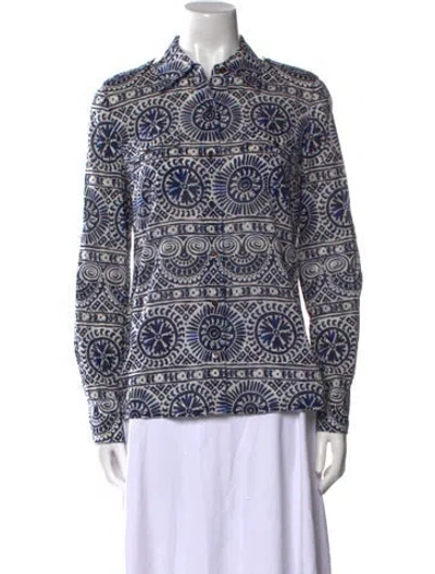 Pre-owned Tory Burch Printed Long Sleeve Blouse In Multi
