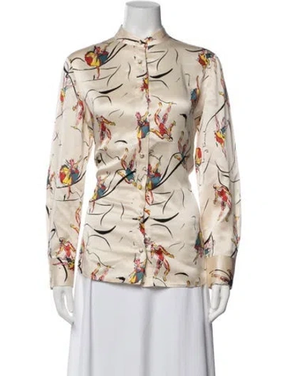 Pre-owned Tory Burch Printed Long Sleeve Blouse In Multicolor