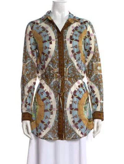 Pre-owned Tory Burch Printed Long Sleeve Blouse In Multicolor